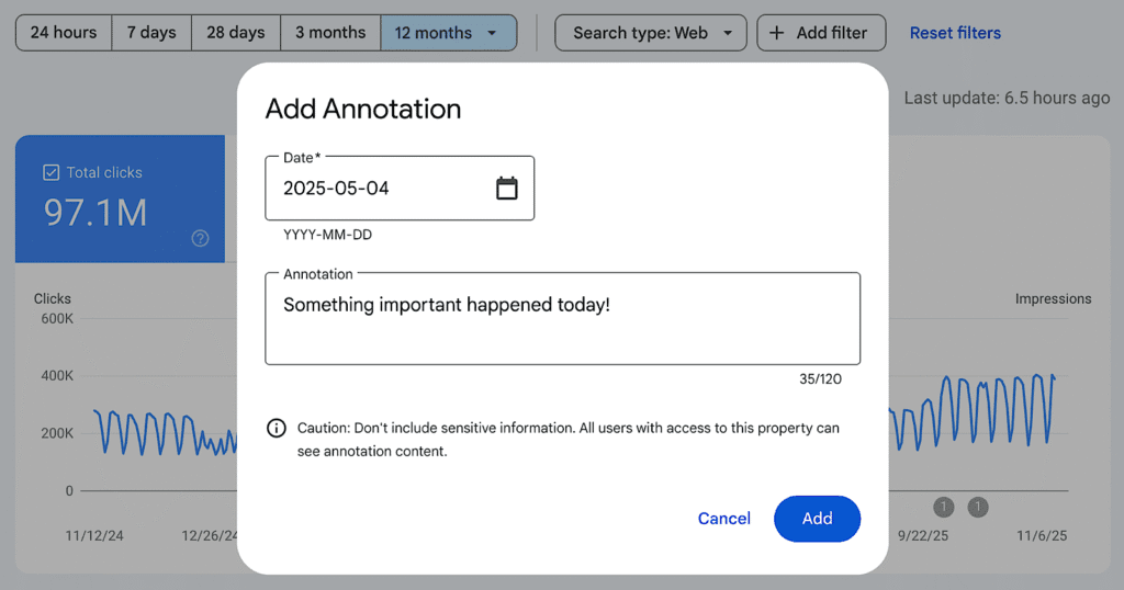 Google Search Console Adds Custom Annotations To Reports