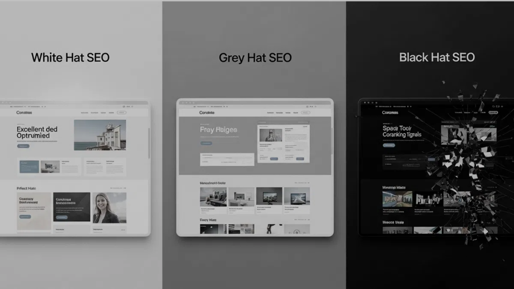 Exemplificação do white, grey e black hat na área de SEO